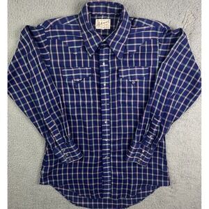 Vintage Rockmount Ranch Wear‎ Shirt Men's Blue Plaid Pearl Snap Western Tru West
